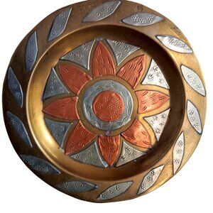 Vintage Copper & Brass Floral Decorative Plate 7" India Wall Decor